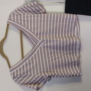 Grey white striped crop top v neck
